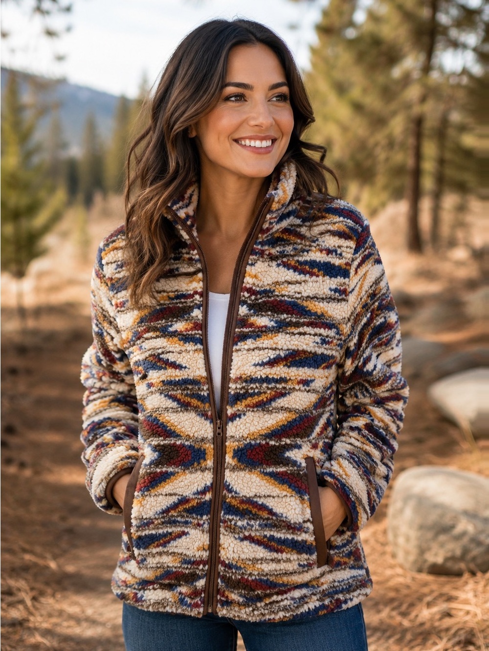 NWT Ariat Chimayo Sherpa Fleece Jacket Southwestern Print Full Zip Cozy Women’s